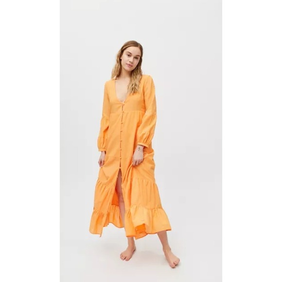 Urban Outfitters Dresses & Skirts - Urban Outfitters Tiered Maxi Dress Womens L Apricot Orange New Button Front Boho